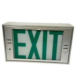 Vintage Aluminum Green Letter Exit Sign Light Industrial Commercial Wall Mount
